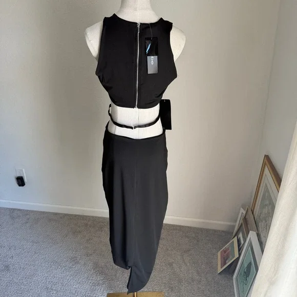 NWT Bebe Slinky Side Cut-Out Midi Dress Jet Black Sleeveless Evening Gown Medium - Picture 6 of 10